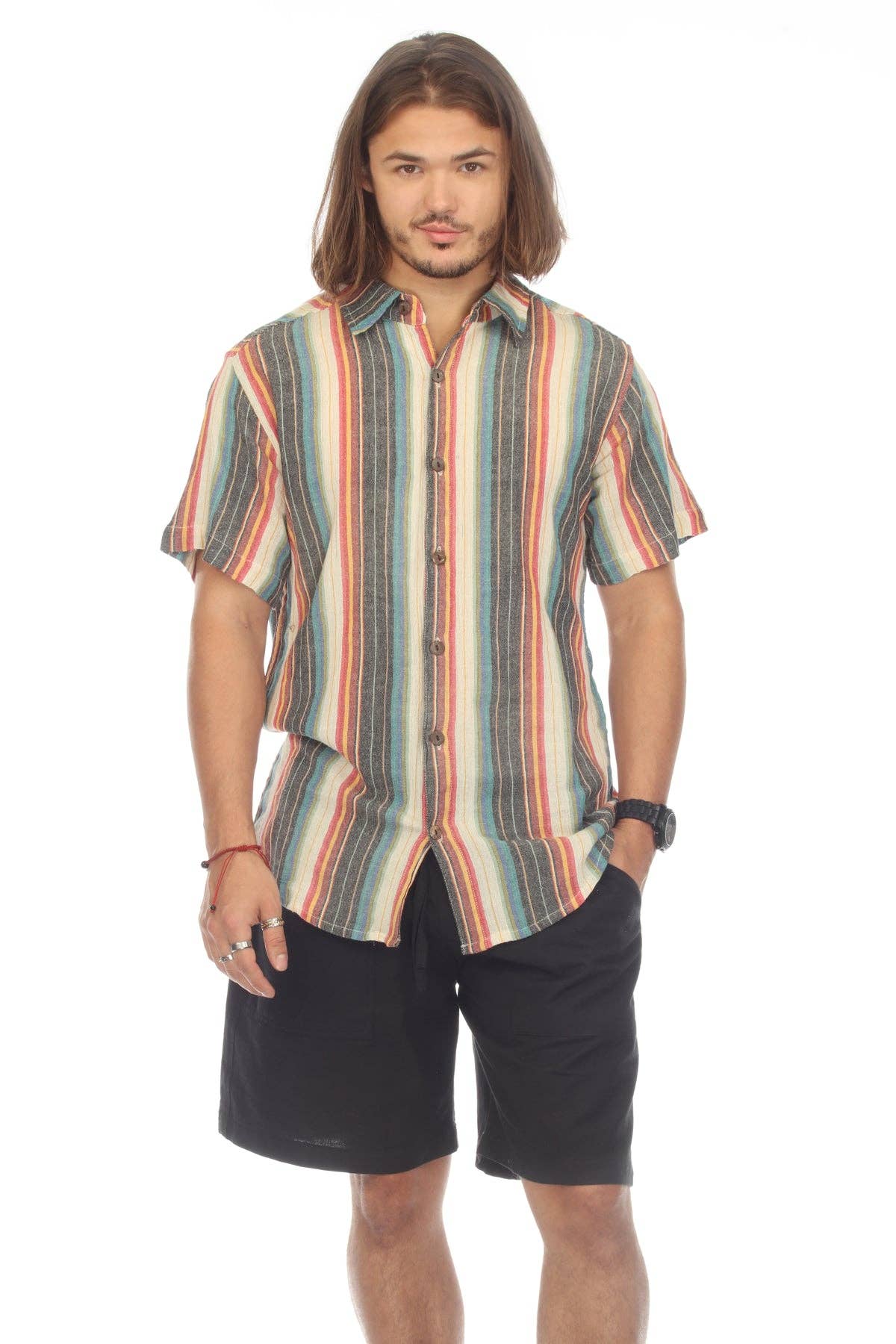 Lakhays Collection Inc. - Stripe Button Down Mens Short Sleeve Shirt