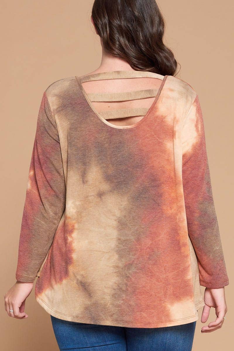 Emerald Collection - ETK-8232-PL Plus Size Tie Dye Casual Long Sleeve Top